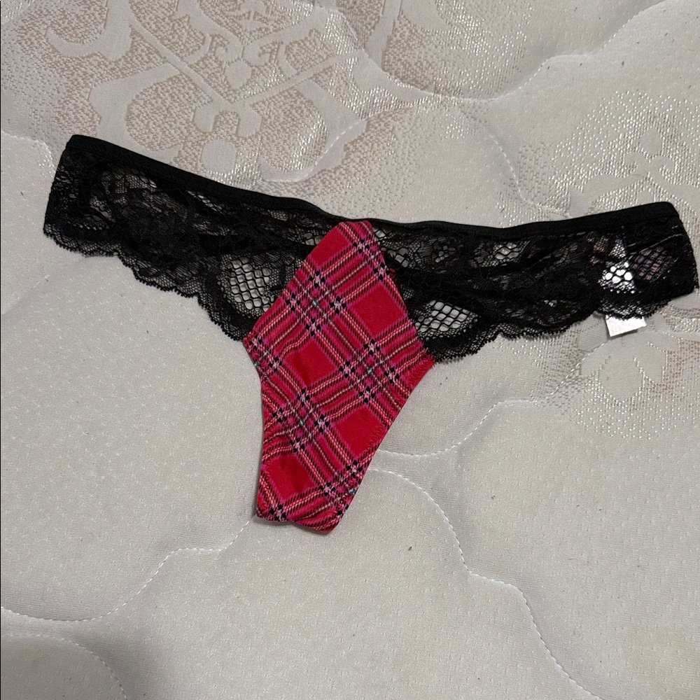 Victoria's Secret Red Plaid and Black Lace Panties